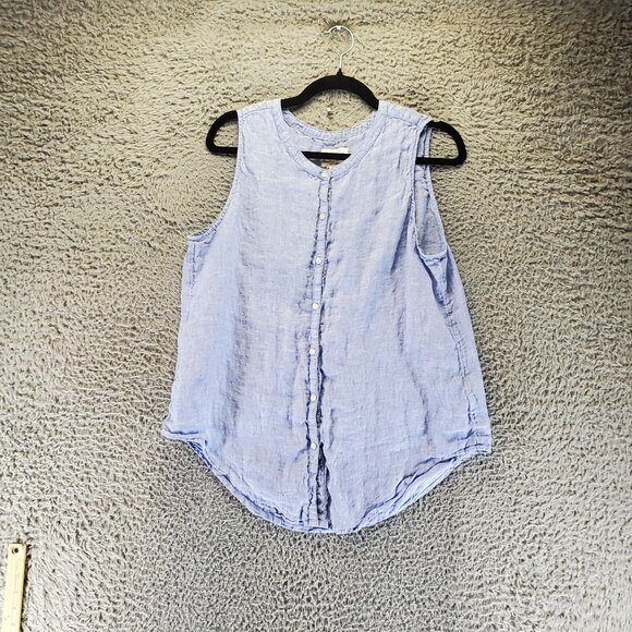 Christian Siriano Top Womens Large Blue 100% Linen Sleeveless Button-Down - Picture 7 of 9